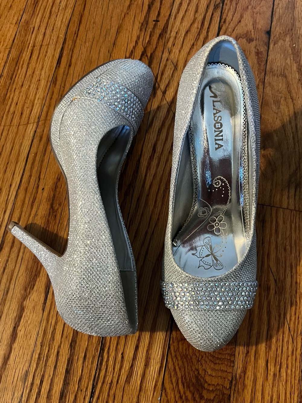 Lasonia Silver Rhinestone Evening Heels